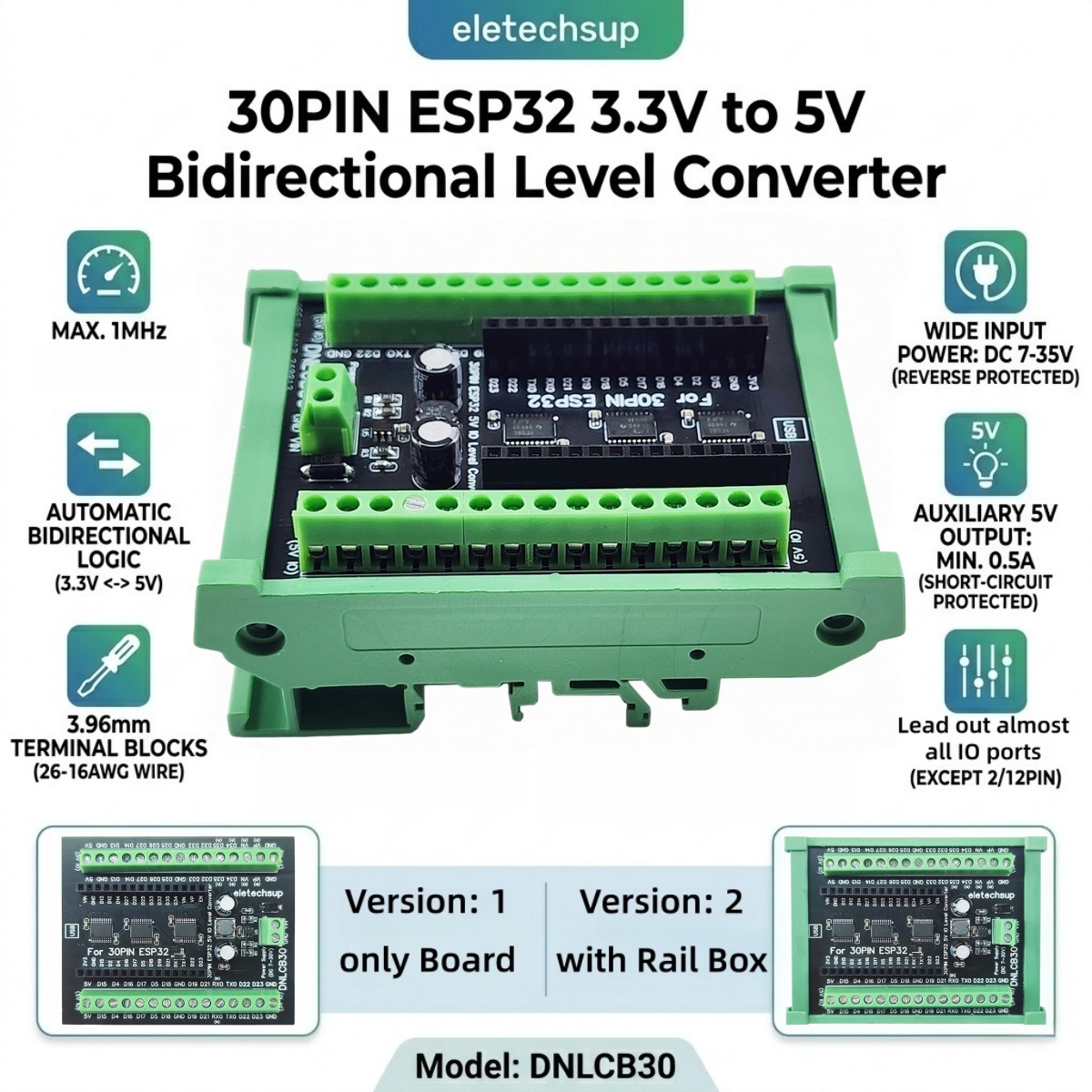 Adaptador de Riel DIN ESP32 30 - Level Shifter 3.3V reseña y precio